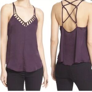 Free People Purple Haze V Neck Caged Tank Flowy Satin Strappy Cami Tank Sz Small